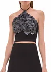 Alexis Relle Halter Sequin Top In Black In Black