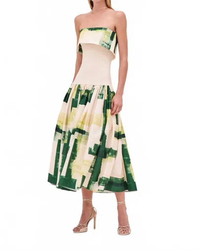 Alexis Robia Midi Dress In Green Brushstroke In Multi