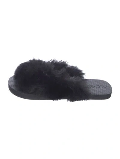 Pre-owned Alexis Rubber Faux Fur Trim Slides In Black