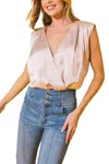Alexis Satin Finish Sleeveless Bodysuit In Champagne In White