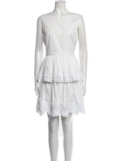 Pre-owned Alexis Scoop Neck Knee-length Dress In White