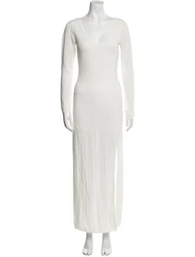 Pre-owned Alexis Scoop Neck Long Dress In White