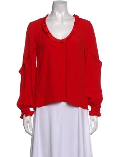 Pre-owned Alexis Scoop Neck Long Sleeve Blouse In Red