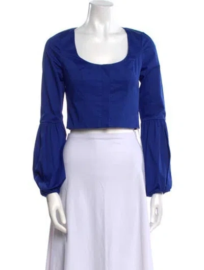 Pre-owned Alexis Scoop Neck Long Sleeve Crop Top W/ Tags In Blue