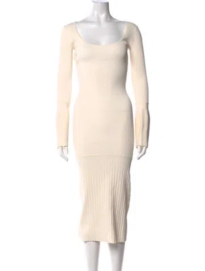Pre-owned Alexis Scoop Neck Midi Length Dress In Neutrals