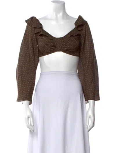 Pre-owned Alexis Scoop Neck Three-quarter Sleeve Crop Top In Green