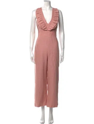 Pre-owned Alexis Shearling Plunge Neckline Jumpsuit In Pink
