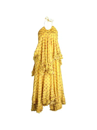 Alexis Sidi Ruffled Polka-dot Midi Dress In Yellow