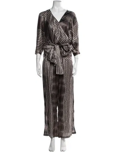Pre-owned Alexis Silk Animal Print Pant Set In White