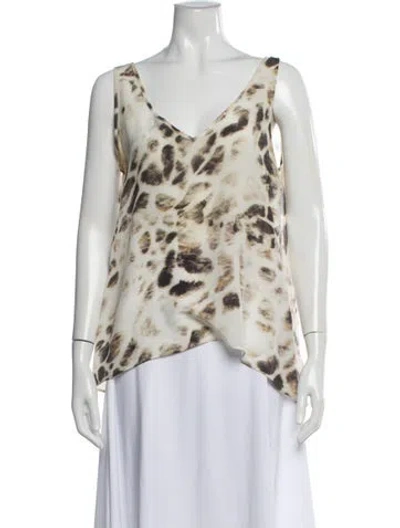 Pre-owned Alexis Silk Animal Print Top In White