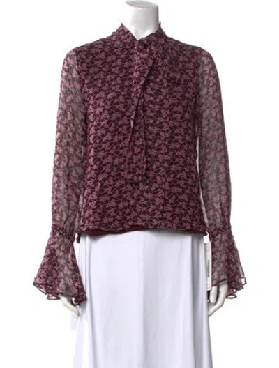 Pre-owned Alexis Silk Floral Print Blouse In Burgundy/purple