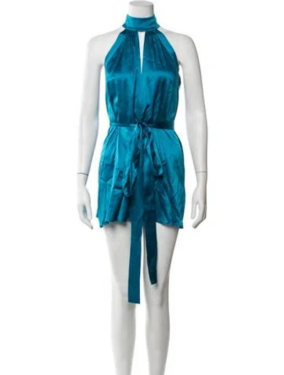 Pre-owned Alexis Silk Halterneck Romper In Blue