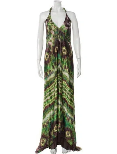 Pre-owned Alexis Silk Long Dress In Green