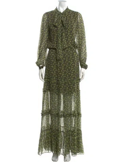 Pre-owned Alexis Silk Long Dress In Green