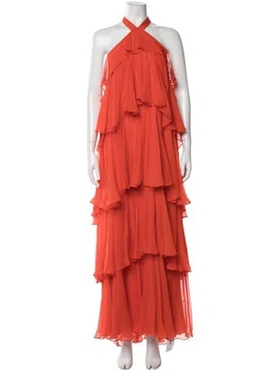 Pre-owned Alexis Silk Long Dress In Orange