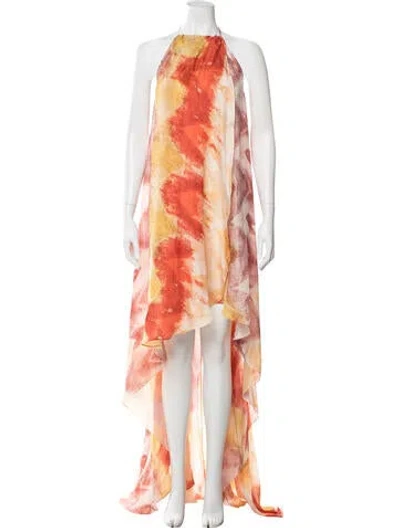 Pre-owned Alexis Silk Long Dress In Orange