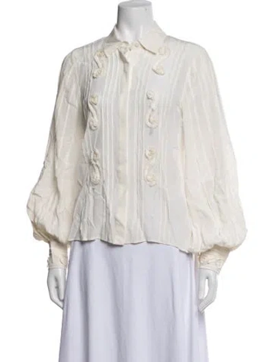 Pre-owned Alexis Silk Long Sleeve Blouse In White