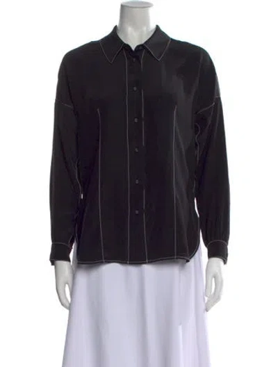 Pre-owned Alexis Silk Long Sleeve Button-up Top In Black