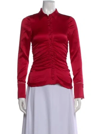 Pre-owned Alexis Silk Long Sleeve Button-up Top In Red