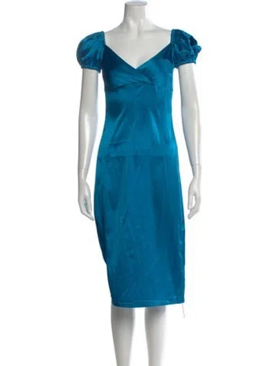 Pre-owned Alexis Silk Midi Length Dress In Blue