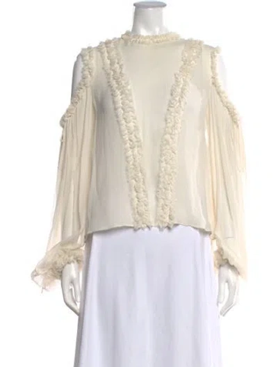 Pre-owned Alexis Silk Mock Neck Blouse In Neutral