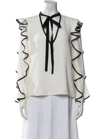 Pre-owned Alexis Silk Mock Neck Blouse In White