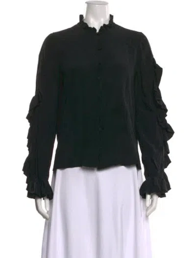 Pre-owned Alexis Silk Mock Neck Button-up Top In Black