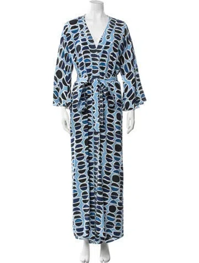 Pre-owned Alexis Silk Printed Pant Set In Blue