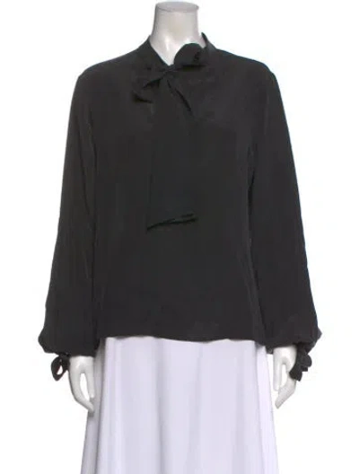 Pre-owned Alexis Silk Tie Neck Blouse In Gray