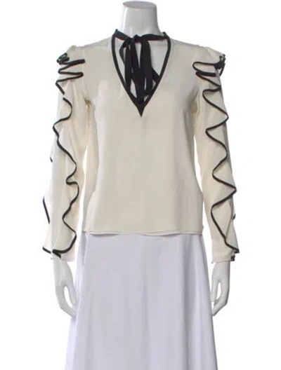 Pre-owned Alexis Silk Tie Neck Blouse In Neutral