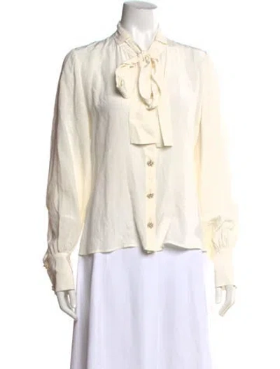 Pre-owned Alexis Silk Tie Neck Blouse In Neutrals