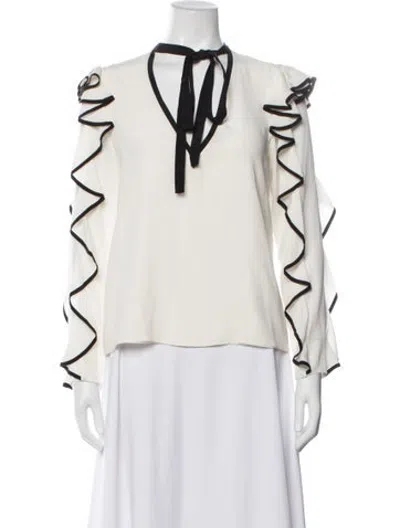 Pre-owned Alexis Silk Tie Neck Blouse In Neutrals