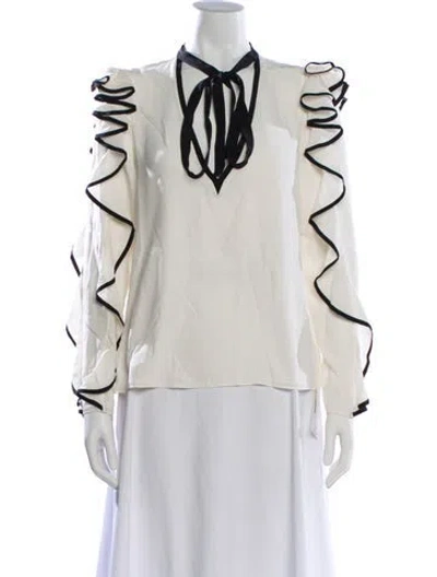 Pre-owned Alexis Silk Tie Neck Blouse In White