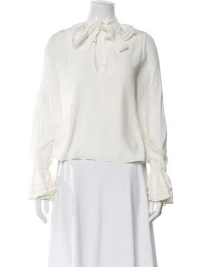 Pre-owned Alexis Silk Tie Neck Blouse In White