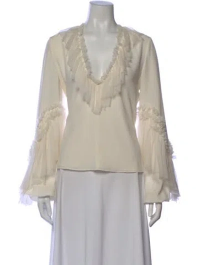 Pre-owned Alexis Silk V-neck Blouse In Neutral
