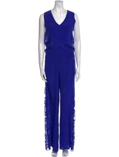 Pre-owned Alexis Silk V-neck Jumpsuit In Blue