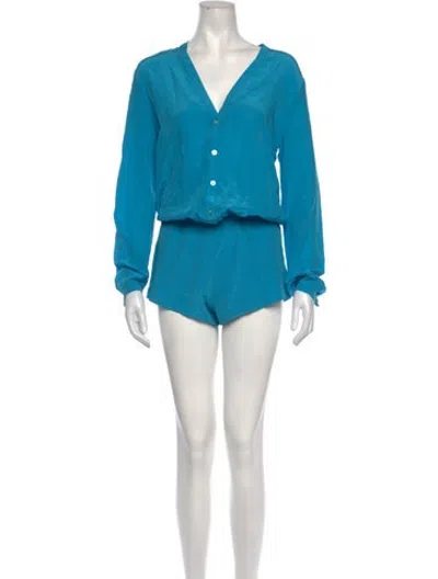Pre-owned Alexis Silk V-neck Romper In Blue