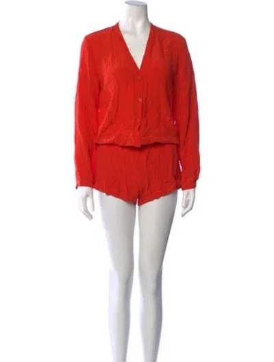 Pre-owned Alexis Silk V-neck Romper In Orange