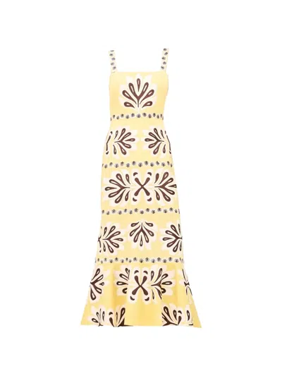 Alexis Sirena Graphic-print Midi Dress In Yellow