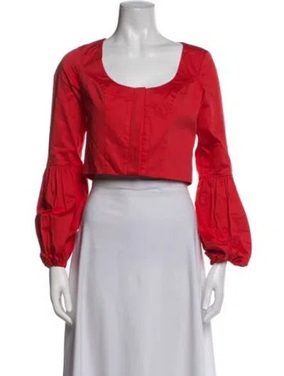 Pre-owned Alexis Square Neckline Long Sleeve Blouse In Red