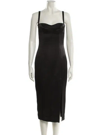 Pre-owned Alexis Square Neckline Midi Length Dress In Black