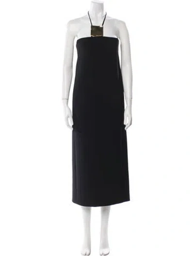Pre-owned Alexis Square Neckline Midi Length Dress In Black