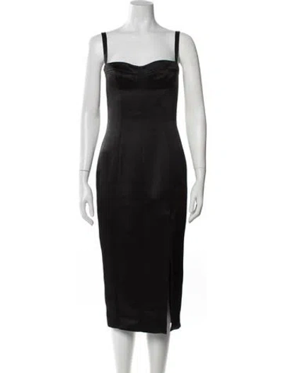 Pre-owned Alexis Square Neckline Midi Length Dress In Black