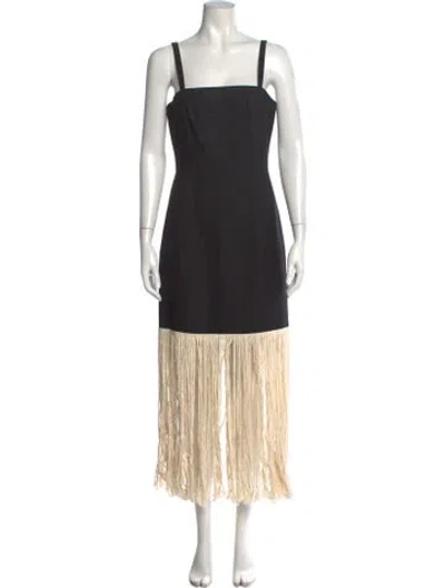 Pre-owned Alexis Square Neckline Midi Length Dress In Black