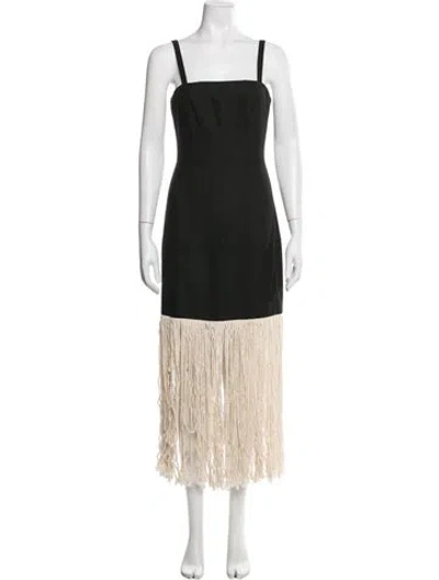 Pre-owned Alexis Square Neckline Midi Length Dress In Black
