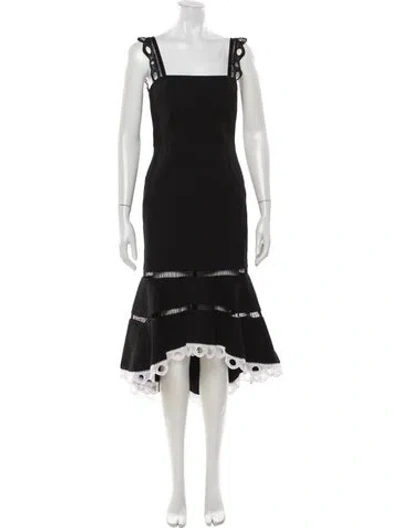 Pre-owned Alexis Square Neckline Midi Length Dress In Black