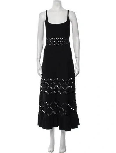 Pre-owned Alexis Square Neckline Midi Length Dress In Black