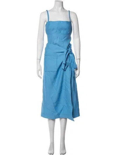 Pre-owned Alexis Square Neckline Midi Length Dress In Blue