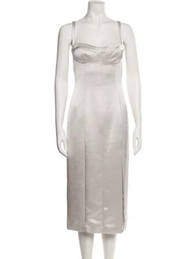 Pre-owned Alexis Square Neckline Midi Length Dress In Neutral