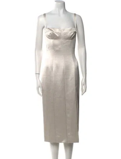 Pre-owned Alexis Square Neckline Midi Length Dress In Neutral